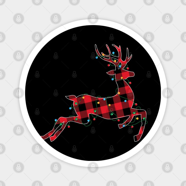 Red Plaid Reindeer Christmas Lights Xmas Holiday Gift Magnet by BadDesignCo